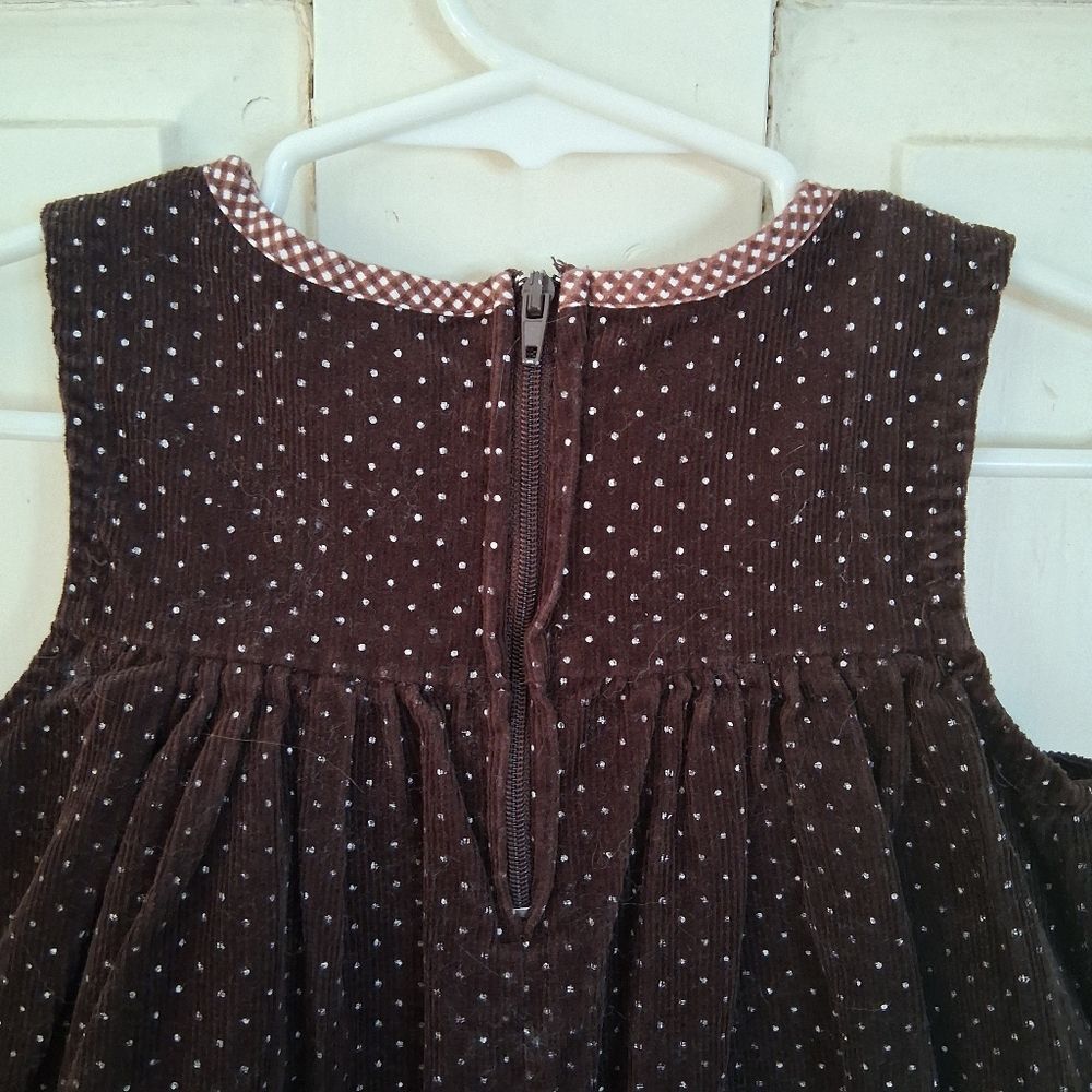 Bonnie Baby Corduroy Polka Dot Thanksgiving Jumper Dress w/Ribbon Embellishments - Picture 9 of 12